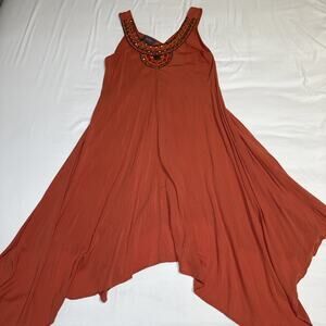 Forcynthia Beachwear Boho Swimwear Beaded Cover Up Orange Swing Dress Medium EUC